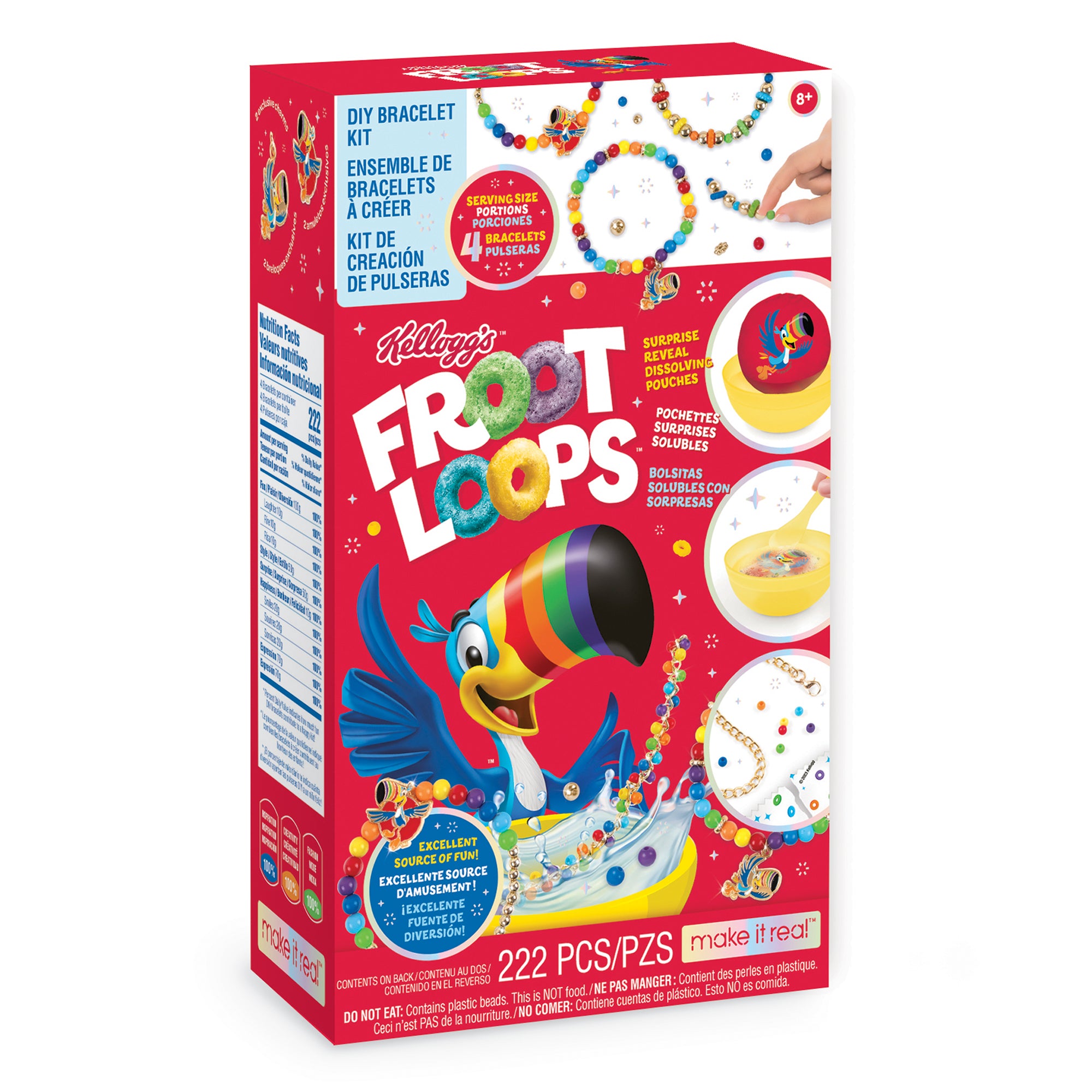 Make It Real: Kellogg's Cearlsly Cute - Frosted Flakes - DIY Bracelet Kit,  183 pcs, Tony The Tiger Charms, Create 4 Cereal Themed Bracelets, Tweens