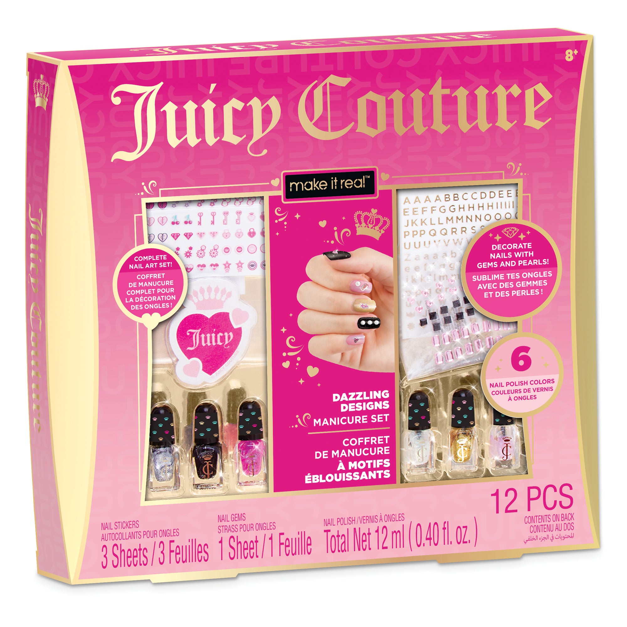 New 2008 Juicy Couture outlet Manicure Set in Baby Pink/Gold Crown Case