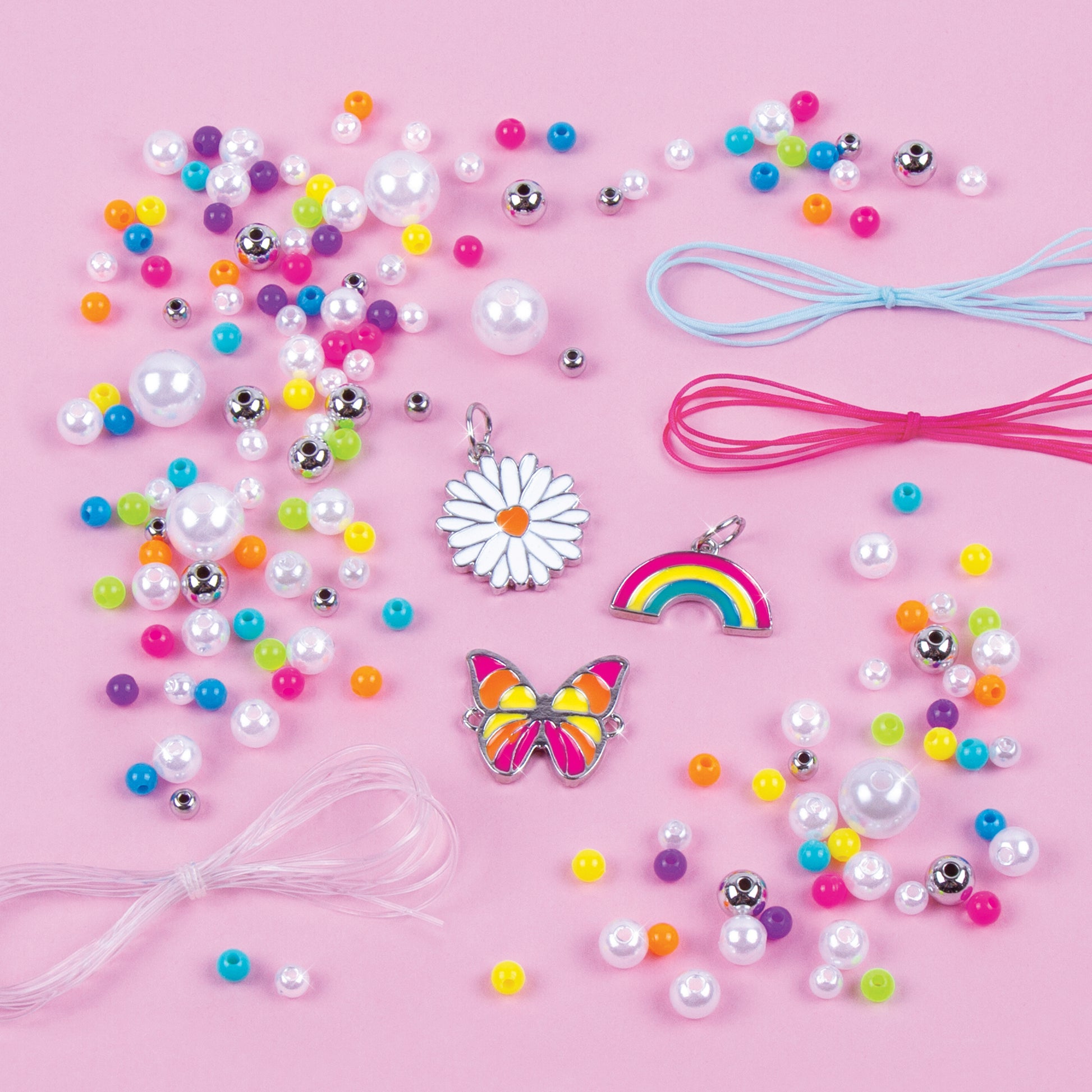 Make It Real: Rainbow Dream Jewelry Kit - Create 3 Unique Charm Bracelets &  A Ring, 123 Pieces, Includes Play Tray, All-in-One, DIY Colorful Bead