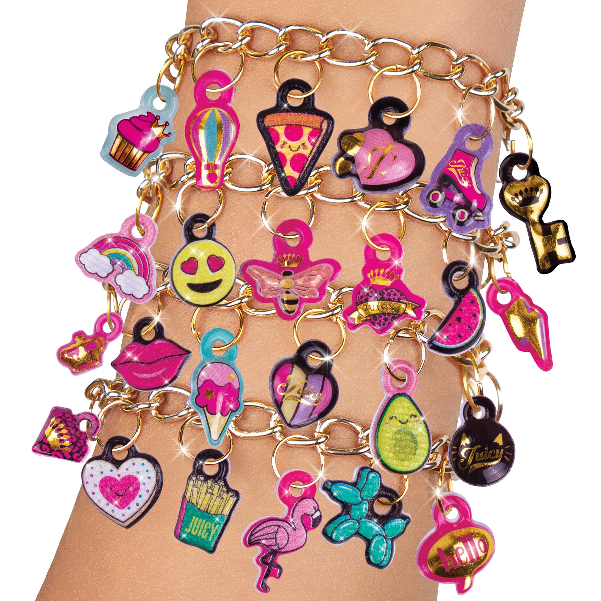 NEW Juicy Couture Perfectly Pink 8 Bracelet Making Kit Gold Charms 185 Pcs  CUTE